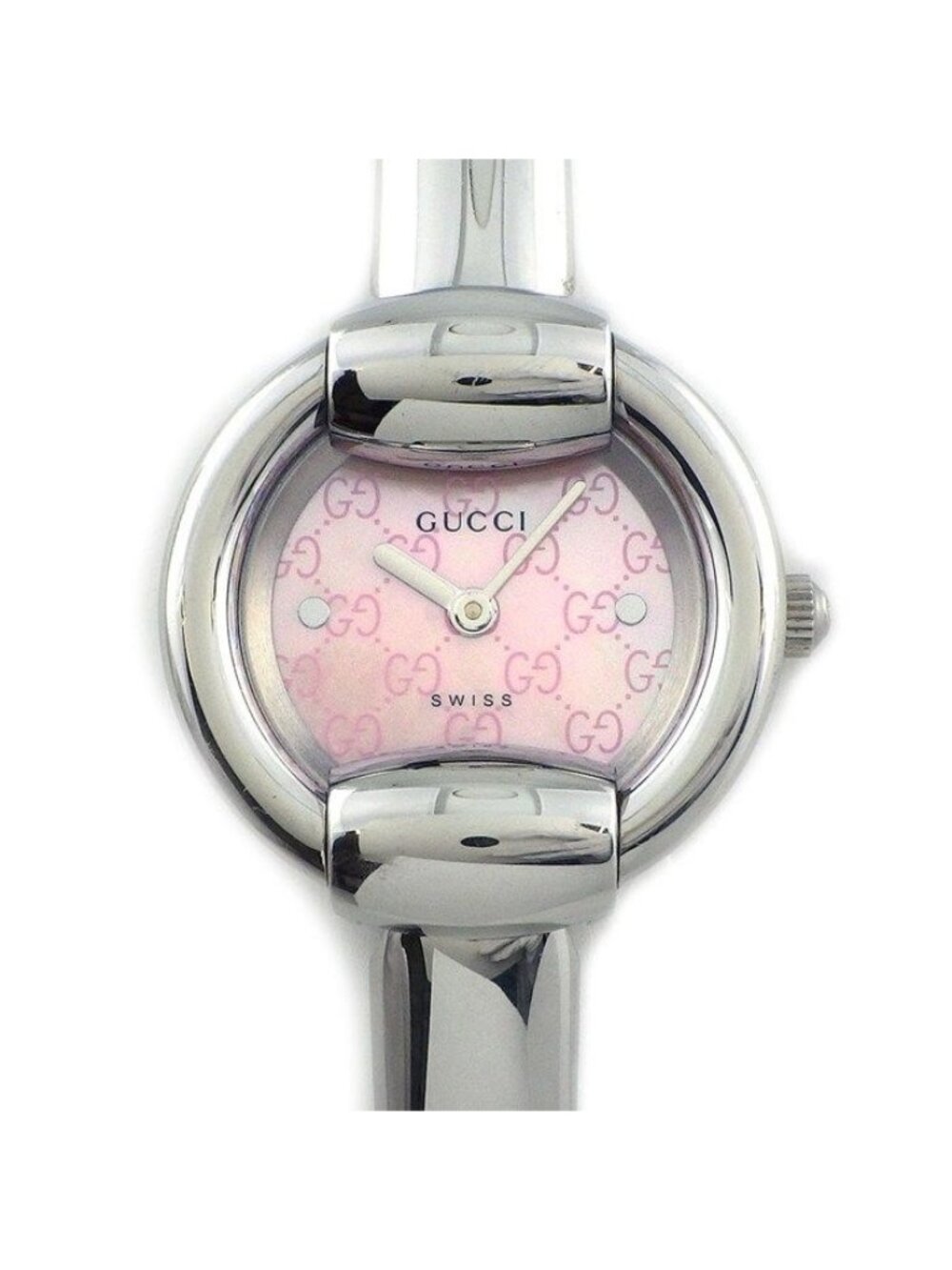Gucci Watch Bangle GG Logo Pink Shell Dial SS Quartz Analog